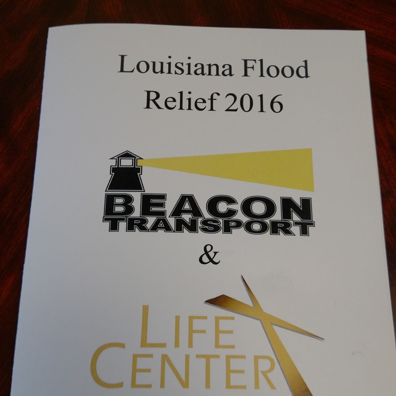 Card sent with the load Card for Trucking Logistics during the 2016 Flood